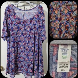 FREE ADD ON SIZE 2X LULAROE Blue and Red Geometric Short Sleeve Top (B120)